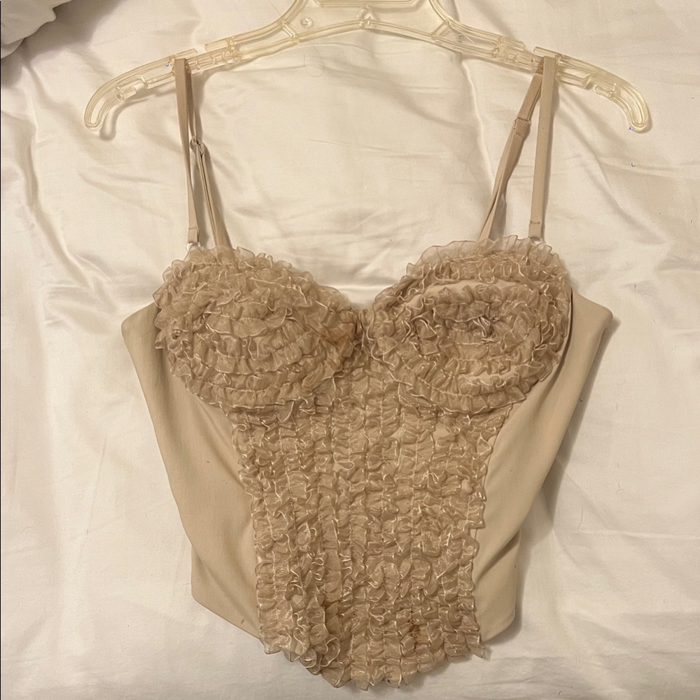 Elegant Beige Ruffled Camisole
